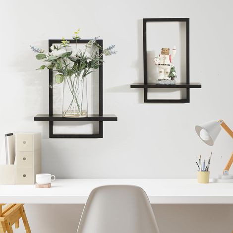 2 planches carrées en bois massif - Noir - support mural pour plantes - L+S (1/3)