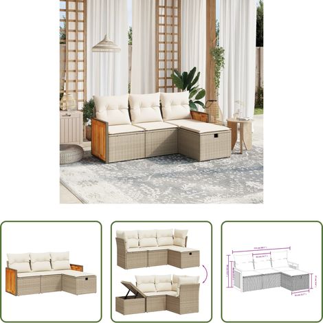 vidaXL Rattanmöbel - 4-tlg. Garten-Sofagarnitur mit Kissen Beige Poly Rattan (1/5)