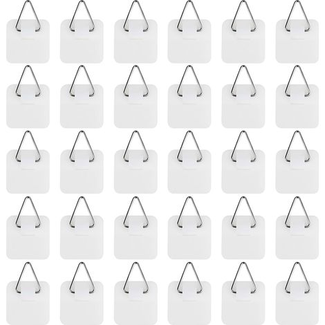 Confezione da 30 ganci autoadesivi per quadri, ganci da parete per cornici, ganci resistenti (carico massimo 5 kg), installazione facile senza attrezzi.