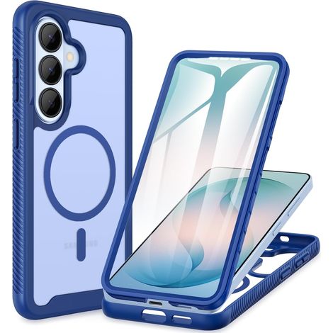 Magnétique Coque Samsung S26, Antichoc Housse avec Protection d'écran intégré, 360° Protégé Téléphone Etui Robuste Double Face Case Portable Intégrale Coque pour Samsung Galaxy S26 5G -Bleu (1/5)