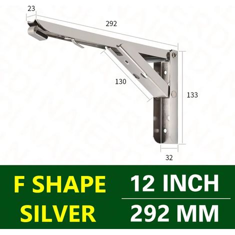 (Argent 30 cm - Fédération de Russie) 2 supports d'angle pliables triangulaires, robustes et réglables, pour fixation murale, banc, table ou étagère. Quincaillerie pour meubles (1/5)