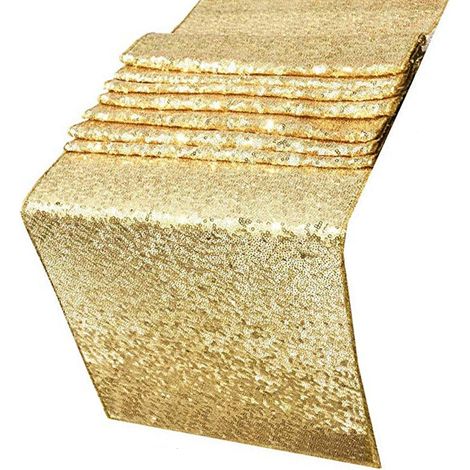 Tischdecke aus Polyesterfaser mit goldenen Pailletten, Tischdecke für Hochzeiten oder als Dekoration für Zuhause, 30 x 300 cm (1/3)