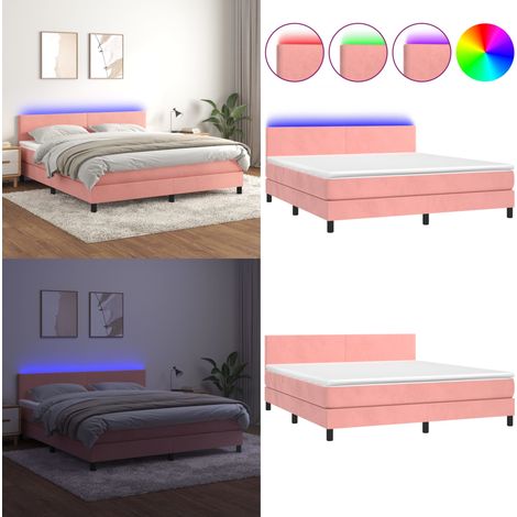 Sommier à lattes de lit avec matelas LED Rose 160x200cm Velours - Lit Plateforme - Lit Design - Lit Capitonné - Lit Velours - Tête De Lit Ajustable - Home & Living (1/5)