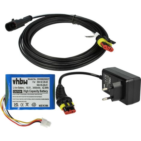 vhbw 1x Alimentation, 1x Batterie 3400 mAh, 1x Câble basse tension 5 m remplacement pour Husqvarna 584 85 28-01, 584 85 28-02 pour tondeuse à gazon