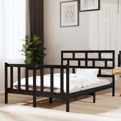 Lit double pour adulte Cadre de lit - Noir Bois de pin massif 135x190 cm Double BV140033 - BonneVie (1/5)