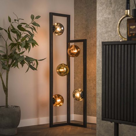 Industrielle Stehleuchte Ada, 5-flammig, farbiges Glas, Ecke