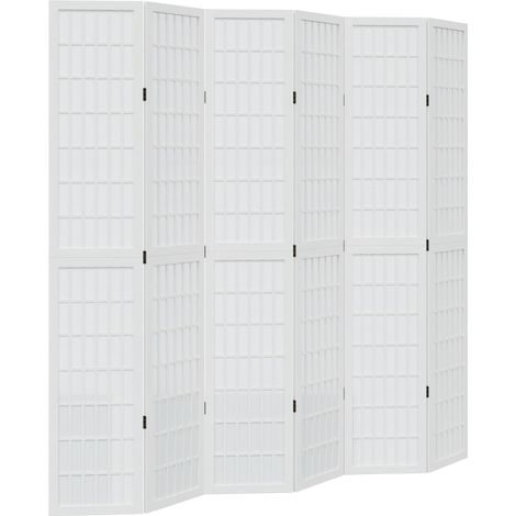 Biombo separador de 6 paneles madera maciza Paulownia blanco vidaXL