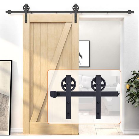 200CM/6.56FT Kit Quincaillerie de Porte Coulissante Coulissante Rail pour Système Quincaillerie à Célibataire Porte (1/5)