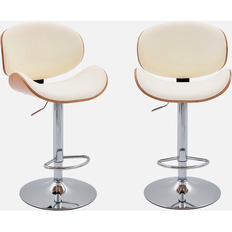 Set di 2 sgabelli da bar regolabile decorazione legno curvato e similpelle, 62/83cm