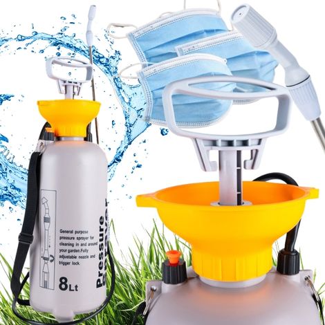 Pulverizador a presión de 8 litros, lanza de jardín manual, boquilla ajustable + máscaras (1/5)