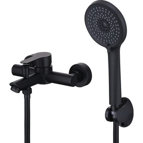 Robinet de baignoire avec douchette noir mat - Mitigeur de baignoire mural 2 sorties - Mitigeur monocommande avec bec de baignoire - Dimensions de raccordement : 135 à 165 mm (1/5)