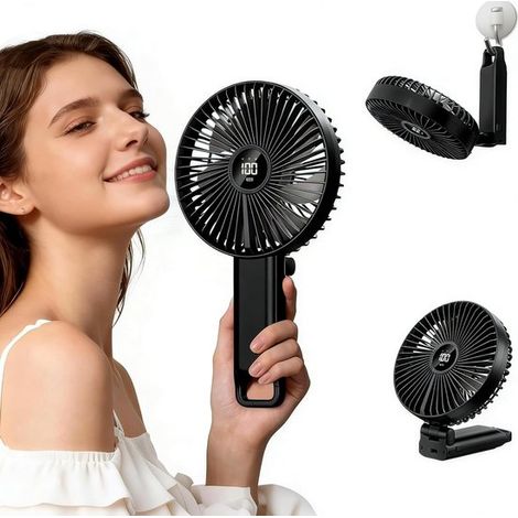 Ventilateur portable pliable à 180° avec pales de 15 cm, 5 vitesses, écran LED, rechargeable USB, ventilateur de table pour voyage, bureau et camping (1/5)
