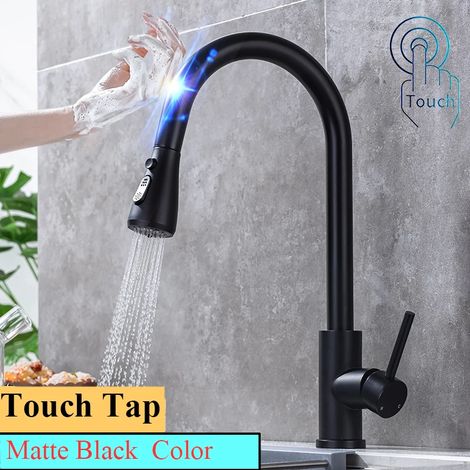 (touch-black-G1/2) Robinet mitigeur de cuisine tactile Shenducs - Amélioration de l'habitat - Robinet d'eau chaude et froide extractible - Robinet de cuisine tactile à capteur sensible (1/5)