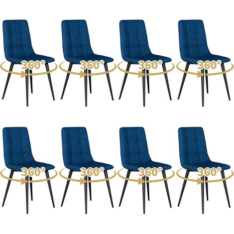 Swivel Dining Chairs Set of 8 Velvet Modern Upholstered kitchen Chairs 360° Rotating Dining Room Chair Max.120kg Metal Legs Padded Seat Backrest for Living Room Bedroom Blue