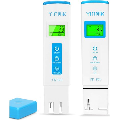 Ensemble pH Mètre et Testeur TDS, Contrôle du pH Piscine Testeur+pH+Electronique, EC PPM Mètre, Pour Eau Potable, SPA, Hydroponie, Aquarium, Écran,Bleu Testeur pH ECHorizontal (1/5)