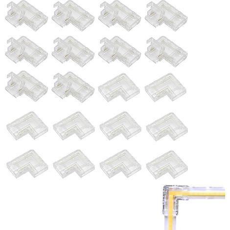 Connecteurs 2 broches en L transparents sans soudure pour bandes COB LED,10mm - jonctions d'angle à 90° pour bandes LED monocolores 5V/12V/24V (20 pièces) - connexion d'angle sans soudure (1/5)
