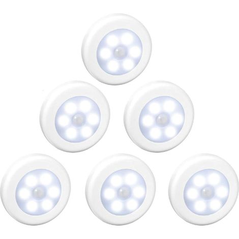 Lot de 6 lampes LED sans fil avec détecteur de mouvement pour escaliers, couloir, placard, cuisine, chambre à coucher - Coquille blanche (1/5)