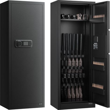 Armoire à 6-8 Fusils, Coffre-Fort pour Armes à Feu 2 Façons de Verrouillage par Clavier Numérique et Clés, avec 3 Emplacements pour Munitions et 2 Supports Réglables, Assemblage Requis