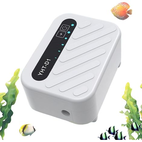 Minibomba de aire recargable USB para acuario Bomba de aire ajustable para acuario, color blanco, batería integrada de 1200 mAh (1/4)