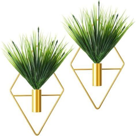 Set di 2 vasi sospesi in metallo, vaso da parete geometrico con pianta artificiale, portavaso sospeso moderno, vaso sospeso geometrico per decorazione (oro, pianta acquatica) NPTERBL