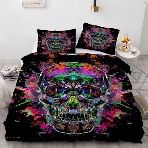 Bettwäsche-Set 135x200cm mit Schädel-Motiv, 2-teilig, 100% Mikrofaser, Reißverschluss
