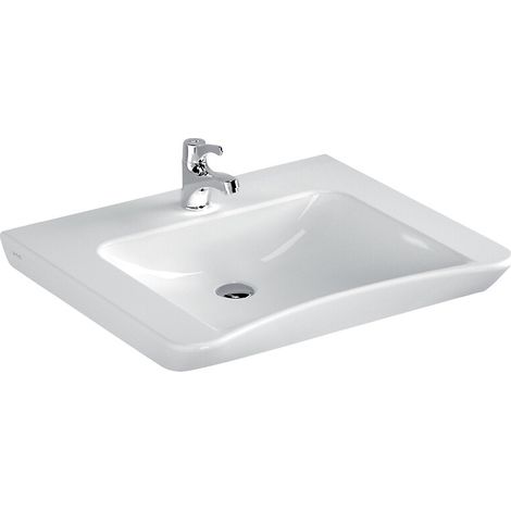 Lavabo PMR 65cm sans trop-plein – Céramique sanitaire – Design épuré pour accessibilité – Hygiène optimale – Sélection Cazabox (1/7)