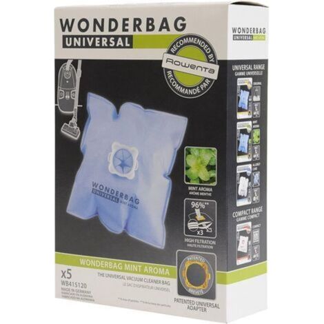 Lot de 5 sacs Wonderbag Original Mint Aroma, Compatibles avec les aspirateurs traineaux, Adaptateur breveté universel, Très résistant, Haut pouvoir filtrant WB415120 (1/5)
