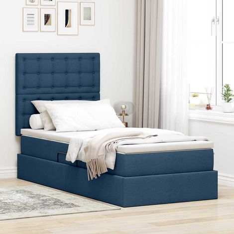 Bett mit Stauraum und LED mit LED Blau 90 x 200 cm Polyester