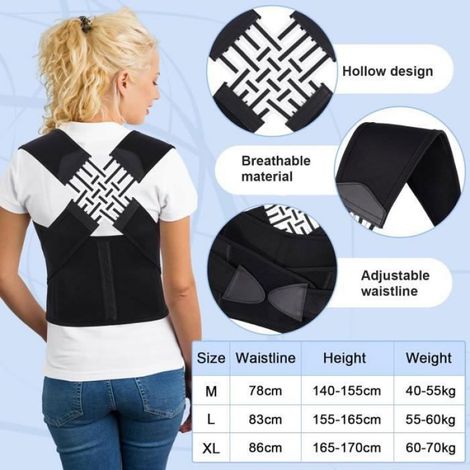 Correcteur De Posture - Ceinture Dorsale Ajustable - Pour Adulte Mixte - Noir - 1 Pièce (1/4)