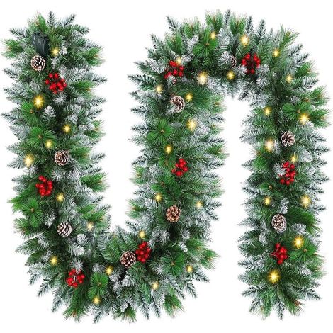 Guirlande Noel,2.7M / 9FT Guirlande Noel exterieu,220 succursales, LED 30 Lumineuse,pour cheminées, escaliers,décoration intérieure,Decoration Noel (1/5)