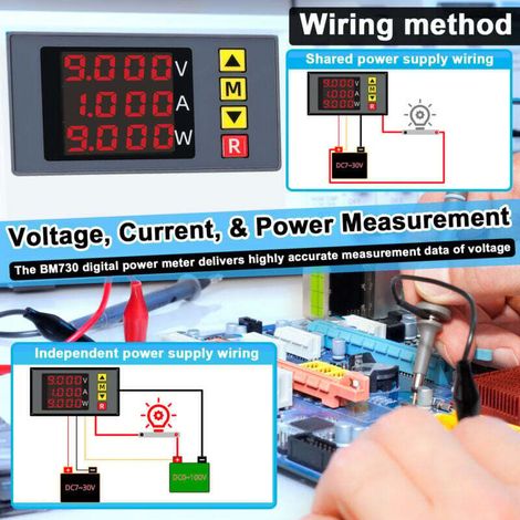 Crezuo BM730 3-in-1 Digitalmultimeter – Voltmeter/Amperemeter/Wattmeter – Akustischer Alarm – 4-stellige Genauigkeit – Überspannungsschutz – Crezuo