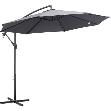 Parasol déporté octogonal rabattable diamètre 3 m parasol de jarden avec pied en croix Ø295 x 255H cm gris