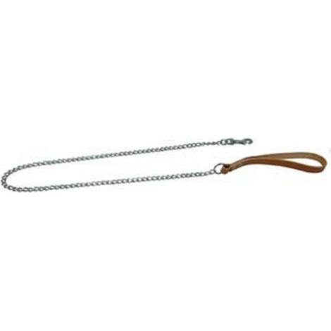 2PZ GUINZAGLIO PER CANI PESANTE CUOIO NATURALE CON CATENA CROMATA - lunghezza catena cm.80 spessore mm.2