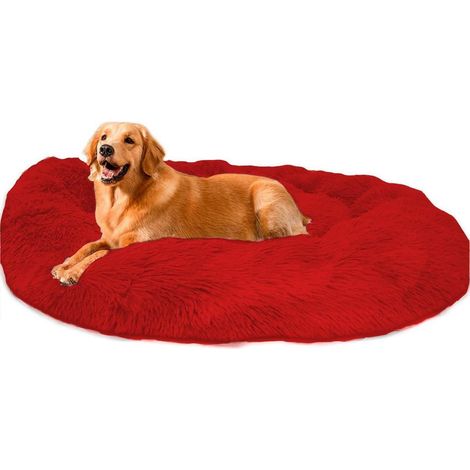 Lit pour chien Donut 90cm Rouge, Coussin rond en peluche pour grands chiens, Lavable