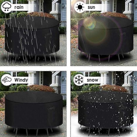 Housse ronde imperméable pour mobilier de jardin (130 x 71 cm), nappe noire imperméable en tissu Oxford 210D, idéale pour les tables et les chaises de jardin. (1/4)
