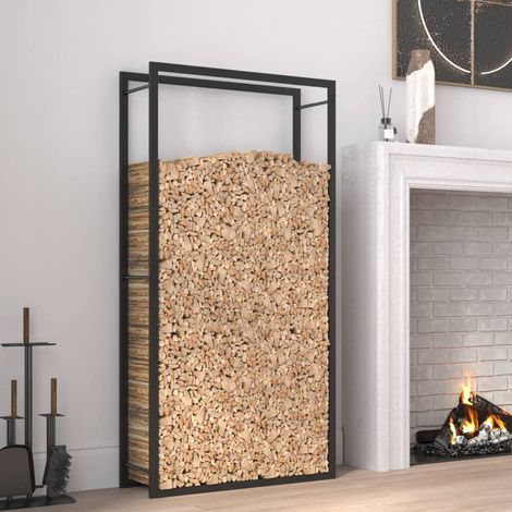 Portant de bois chauffage Porte bûches et range bûches Étagère pour bois de cheminée Noir mat 80x28x154 cm Acier KOL3650 (1/5)