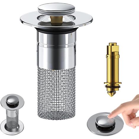 Bouchon de vidange - Bouchon de lavabo 2 pièces - Bouchon de vidange pliable - Bouchon de vidange - Pour la cuisine - Avec panier filtrant amovible en acier inoxydable et récupérateur de cheveux - Bou (1/4)
