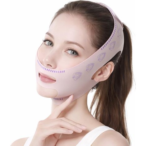 Reusable V Face Mask, Breathable Face Line Mask, Firming Anti-Loosening Face Lift, Women's Belt to Refine Contour (1/5)