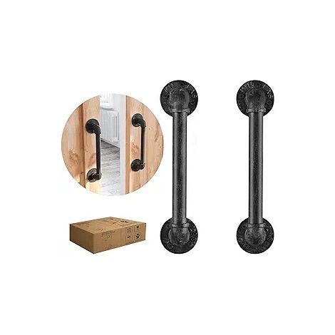 Poignée de porte de grange, acier galvanisé, style industriel ancien, poignée de placard en bois et de porte, longueur 27 cm, quincaillerie de tirage vintage (1/5)