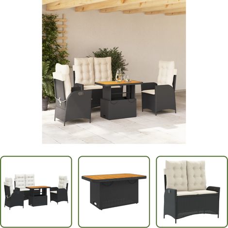 vidaXL Relaxsessel - 4-tlg. Garten-Essgruppe mit Kissen Schwarz Poly Rattan (1/5)