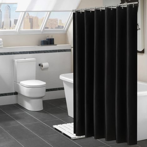 Rideau De Douche - Polyester 90 G/M2 - Imperméable Et Anti-Moisissure - Pour Baignoire Ou Cabine - 180 X 150 Cm - Noir (1/5)