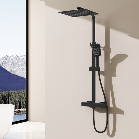DUSCHPARADIES Quadratisches Duschsystem mit Thermostat und 300-mm-Kopfbrause