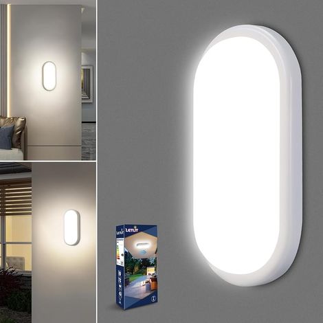 Lampe Detecteur de Mouvement Interieur, 18W 1800LM Plafonnier LED Ovale, 4000K Applique Murale Intérieure, IP54 Plafonnier Salle de Bain, Lampe Exterieur pour Garage Couloir Cave Balcon, 1 Pack (1/5)