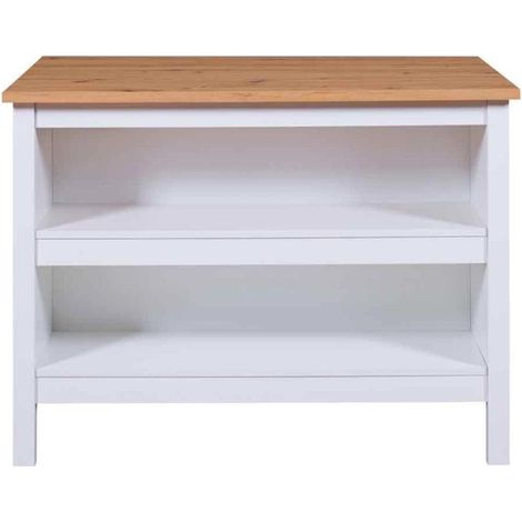 Paris Prix – Ilot de cuisine Melina 124cm blanc – Panneaux de particules et MDF – 2 étagères – Facile d'entretien – Dimensions L. 124 x l. 75 x H. 91,5 cm (1/5)