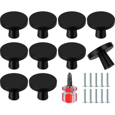 10 Pièces Boutons de Porte Noirs, Boutons Ronds pour Meubles, Armoire, Tiroir, Cuisine, Commode, Placard, avec Tour - 10 Pièces-noir (1/5)