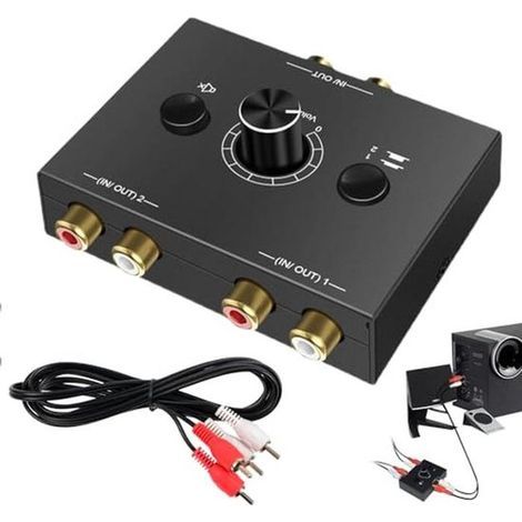 2-in-1 RCA-Audioschalter mit Lautstärkeregler – Bidirektionaler Aux-Audio-Wahlschalter für PC, Kopfhörer und Lautsprecher (1/5)