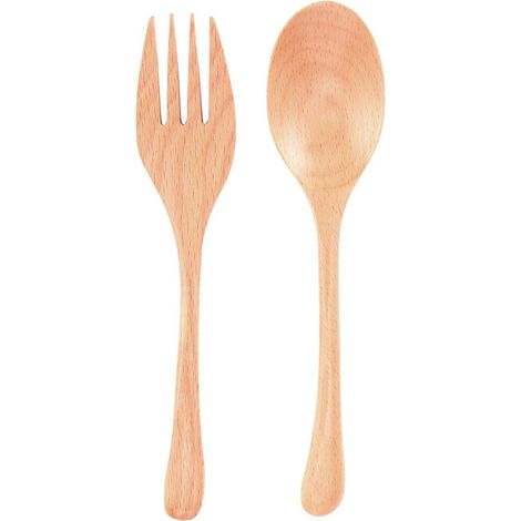Fourchette Cuillère En Bois - Vaisselle Réutilisable Japonaise - Pour Pique-Nique Barbecue Cuisine Maison Bureau - 2 Pièces (1/5)