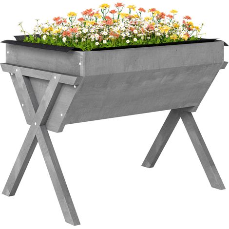 Raised Planter Bed in Spruce Wood with Liner Light Grey (1/5)