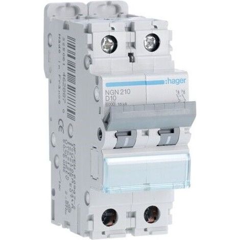 Hager NGN210 Interruttore magnetotermico 2P 10A 2mod. curva D 6/10kA