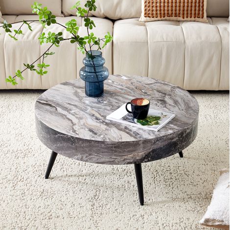 Tavolino rotondo da salotto in MDF effetto marmo OKMYHOME (1/5)